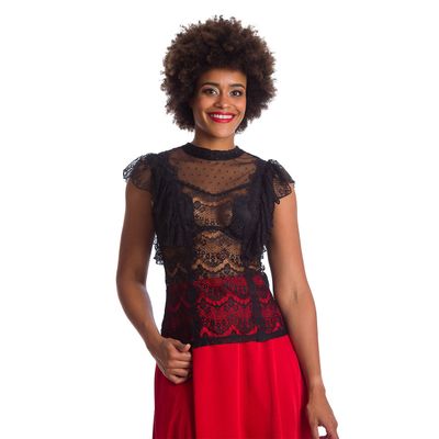 Foto van Banned | Gothic top, Black Romance met diverse kant details en ruches