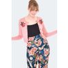 Afbeelding van Voodoo Vixen | Roze cardigan Cynthia met Retro rozen borduursel