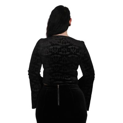 Foto van Banned | Gothic top, Voodoo lady gothic bat met trompet mouwen
