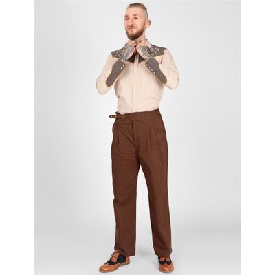 Collectif | Pantalon William bruin, 40's stijl met brede tailleband