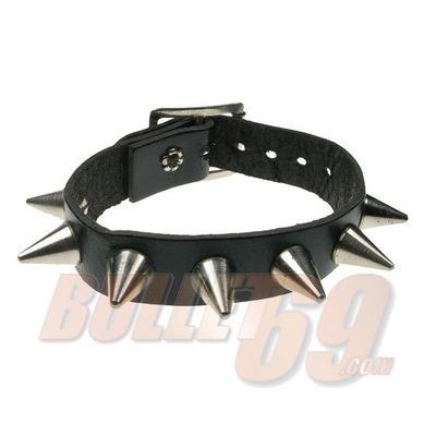 Bullet69 - Leren armband zwart met metaal kleurige spikes