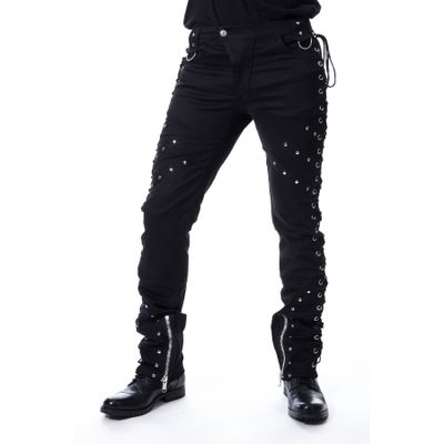 Foto van Vixxsen | Rocker broek Hudson, zwart met veter details, ritsen en studs