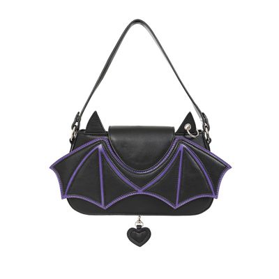 Foto van Banned | Handtas zwart paarse Batwing Charm met vleermuis vleugel