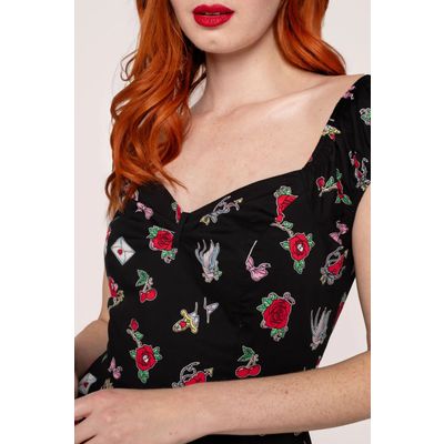 Foto van Hell Bunny | Jaren 50 jurk Carlotta met tattoo en rozen print