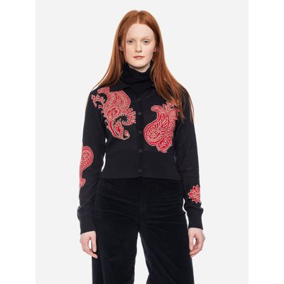 Foto van ATO Berlin | Gebreid vest Shala met paisley patroon en brede boorden en knoopsluiting