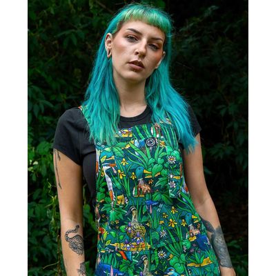 Foto van Rebel Romance | Tuinbroek Pond Birds groen met kleurrijke vogels