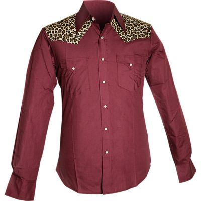 Chenaski | Rockabilly '50 cowboy overhemd, leopard aubergine