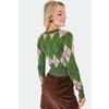 Afbeelding van Voodoo Vixen | Groene roze gebreide cardigan met V-hals en Argyle ruit patroon