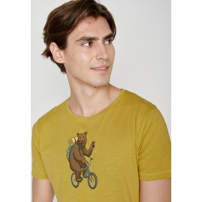 Foto van Green Bomb | T-shirt Animal bear bike, geel bio katoen