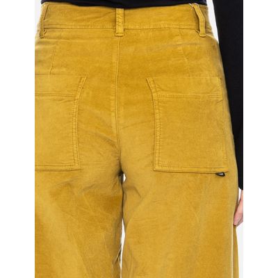 Foto van ATO Berlin | Hoge taille broek Lacy, warm geel fluweel met wijde pijpen
