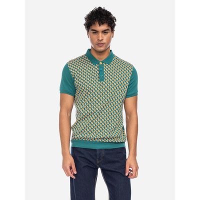 Foto van ATO Berlin | Polo Enzio, petrol oranje jacquard patroon, korte mouw