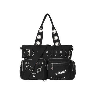 Foto van Banned | Hand-schoudertas Revenge zwart met metalen punk details