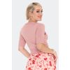 Afbeelding van Voodoo Vixen | Roze Retro cardigan met rode harten en lintjes borduursel en hartjes-knopen