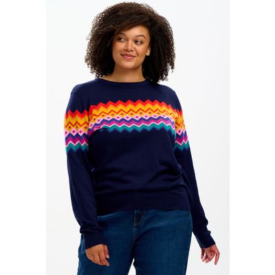 Foto van Sugarhill Brighton | Trui Rita, donkerblauw met zigzag strepen