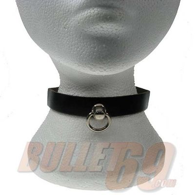 Bullet69 | Choker zwart leer met kleine zilverkleurige ring