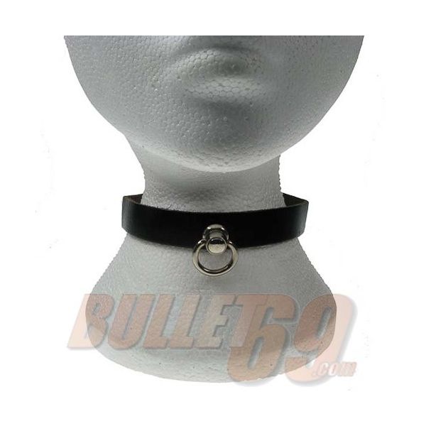 Bullet69 | Choker zwart leer met kleine zilverkleurige ring