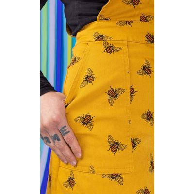 Foto van Run & Fly | Pinafore jurk van gele denim met bijen print all-over