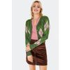 Afbeelding van Voodoo Vixen | Groene roze gebreide cardigan met V-hals en Argyle ruit patroon