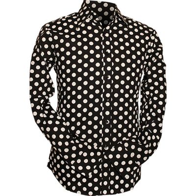 Chenaski | Retro 70's overhemd, big polkadots zwart wit