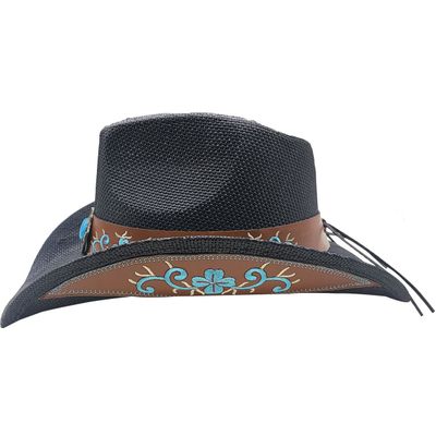 Foto van Major wear | Klassieke zomerse Cowboyhoed zwart met geborduurde rand en band met steen