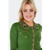 Afbeelding van Voodoo Vixen | Groene cardigan Western stijl met roze rozen borduursel op de kraag