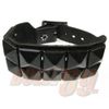 Afbeelding van Leren polsband, 35mm - zwart met 2 rij zwarte piramide studs