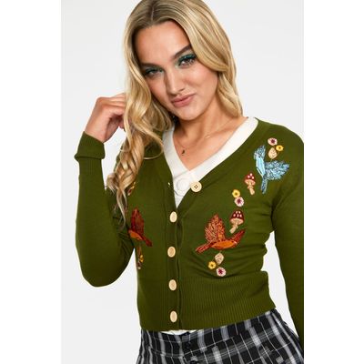 Foto van Voodoo Vixen | Cardigan Ginny Woodland olijfkleur met embroidery