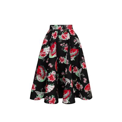 Foto van Hell Bunny | Jaren 50 rok Yuna zwart met pioenrozen en kraanvogels