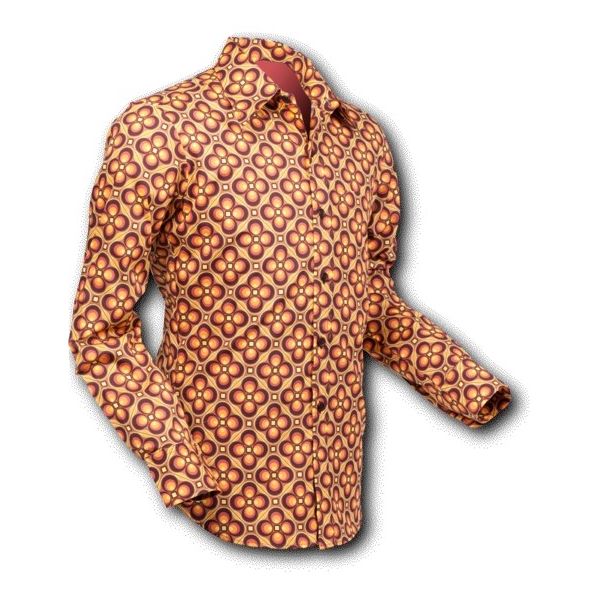 Chenaski | Overhemd 70's, Dotsgrid Brown Orange