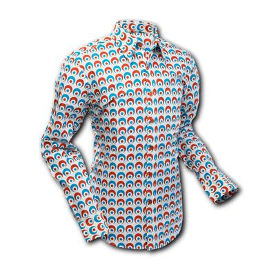 Chenaski | Overhemd 70's, Retro Eyeball Creme Blauw Rood