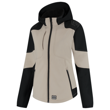 Foto van Softshell Capuchon Bicolor Redefined Dames | zand/zwart | 406119-5509 | TRICORP WORKWEAR