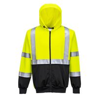 PortWest Hi-vis Tweekleurig Sweatshirt met rits en capuchon Geel/Zwart| B315
