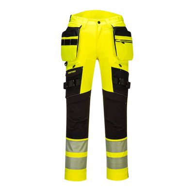 Foto van PortWest DX4 Hi-Vis Broek met afneembare spijkerzakken Geel/Zwart| DX442