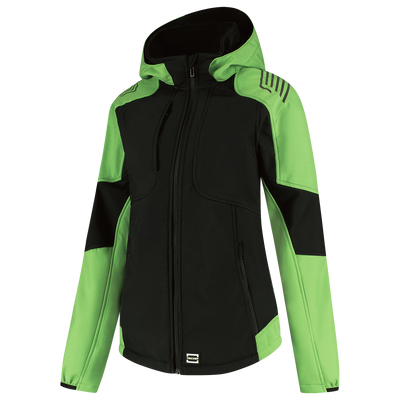 Foto van Softshell Capuchon Bicolor Redefined Dames | zwart/limegroen | 406119-0937 | TRICORP WORKWEAR
