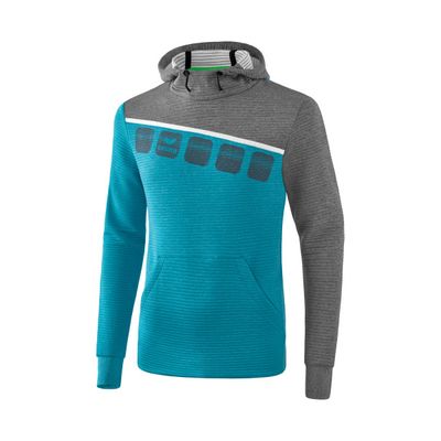 5-C sweatshirt met capuchon | oriental blue melange/grey melange/wit | 1071906
