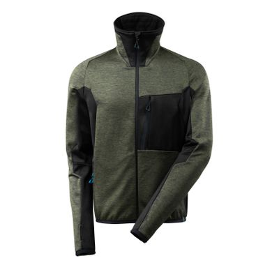 Fleecetrui met rits, moderne pasvorm | 17103-316 | 03309-mosgroen/zwart