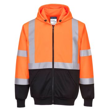 Foto van PortWest Hi-vis Tweekleurig Sweatshirt met rits en capuchon Oranje/Zwart| B315