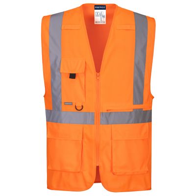 PortWest Hi-Vis Vest met zakken voor tablet Oranje| C357