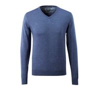 Gebreide trui V-hals, met merinowol | 50635-989 | 041-blauw-melee