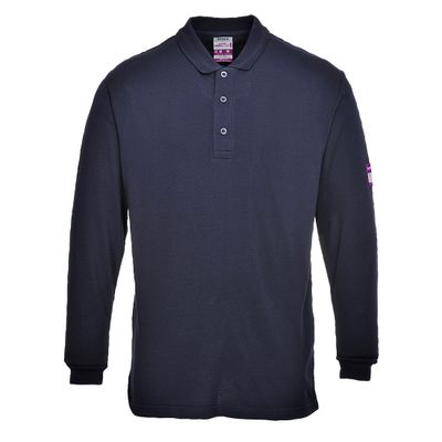 PortWest Vlamvertragende Antistatische Lange mouw poloshirt Marine| FR10