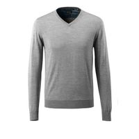 Gebreide trui V-hals, met merinowol | 50635-989 | 08-grijs-melee