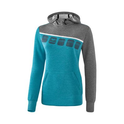 5-C sweatshirt met capuchon Dames | oriental blue melange/grey melange/wit | 1071915