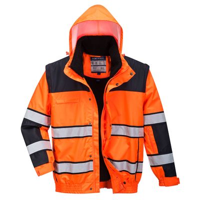 PortWest Hi-Vis Tweekleurig Classic Pilotenjack Oranje/Zwart| C466