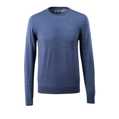 Gebreide trui ronde hals, met merinowol | 50636-989 | 041-blauw-melee Gebreide trui ronde hals, met merinowol | 50636-989 | 041-blauw-melee