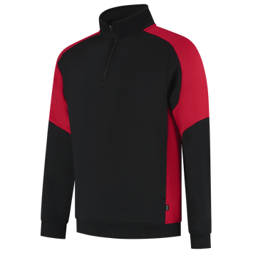 Foto van Zip Sweater Bicolor Redefined | zwart/helderrood | 306111-09202 | TRICORP WORKWEAR
