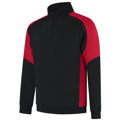 Foto van Zip Sweater Bicolor Redefined | zwart/helderrood | 306111-09202 | TRICORP WORKWEAR