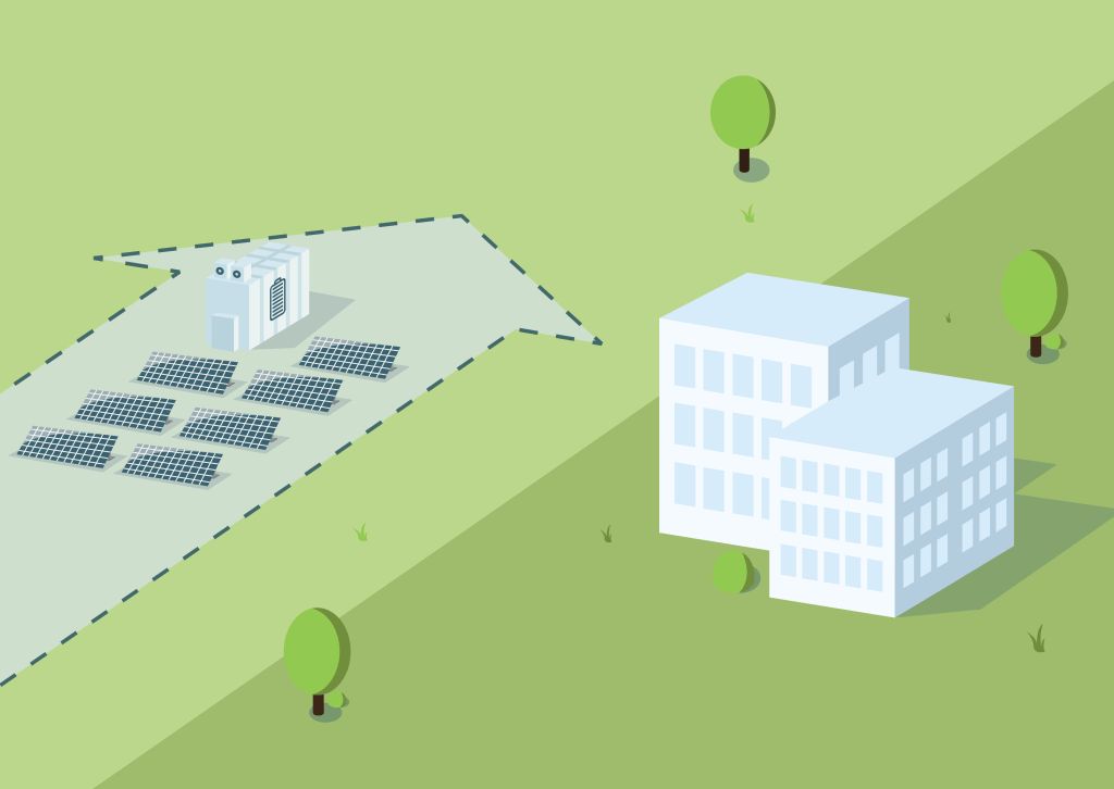 Groene energieoplossing die wordt geplaatst naast een bestaand datacenter.