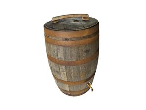 Houten Regenton met waterkraan en deksel - 190 liter Foto van Houten Regenton met waterkraan en deksel - 190 liter