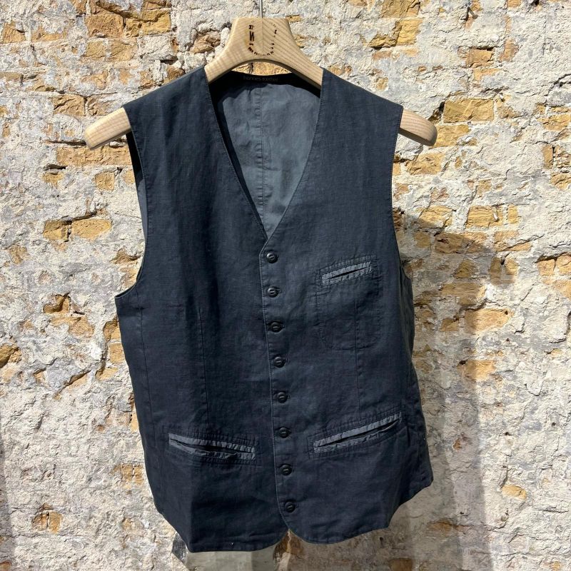 Hannes Roether Retro Style Linnen Gillette Vest Washed Black 