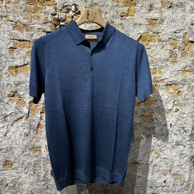 Kris K S McQueen Silk Polo Steel Blue